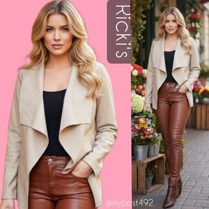 🔻Ricki's Faux Leather Jacket🍂Waterfall Collar|Long Sleeve